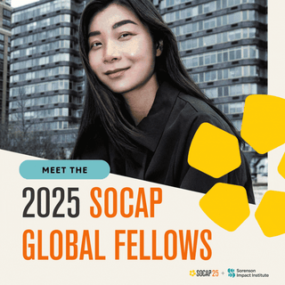 Rotating graphic featuring the 2025 SOCAP Global Fellows